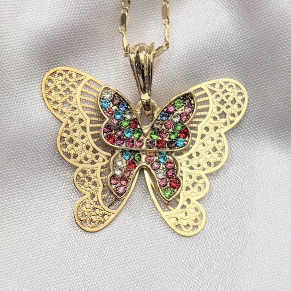 Necklace 18K Gold Filled and Cubic Zirconia Multicolor Butterfly Necklace - Picture 6 of 12